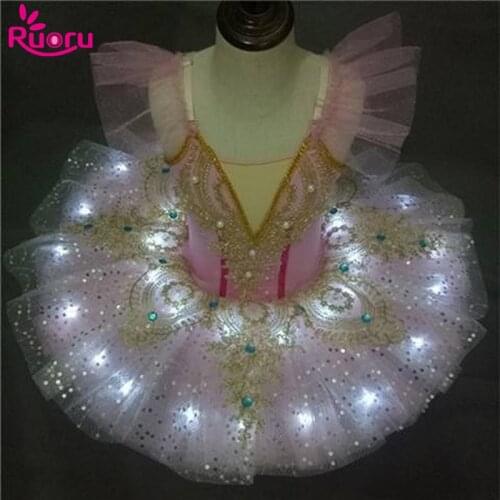 Ruoru Tutu Ballet Led Light Swan Lake Ballerina Pancake Tutu Girl Women Adult Child Ballet Dress Kids Dance Costumes Tutu Led