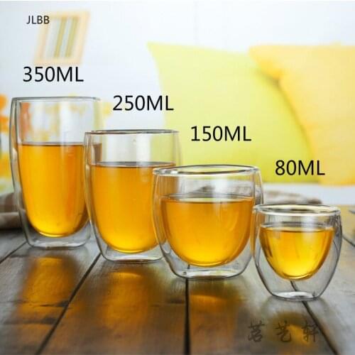 Heat Resistant Double Wall Glass Cup 80/150/250/350 Ml Beer Coffee Water Cups Transparent Cup Wholesale Drink Glass Set