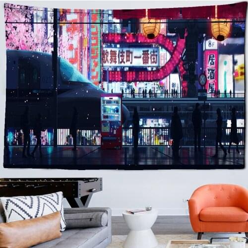 Tokyo Nightlife Tapestry Bedroom Wall Hanging Home Decoration Japanese Tapestry Bohemian Decorative Hippie Print Mattress
