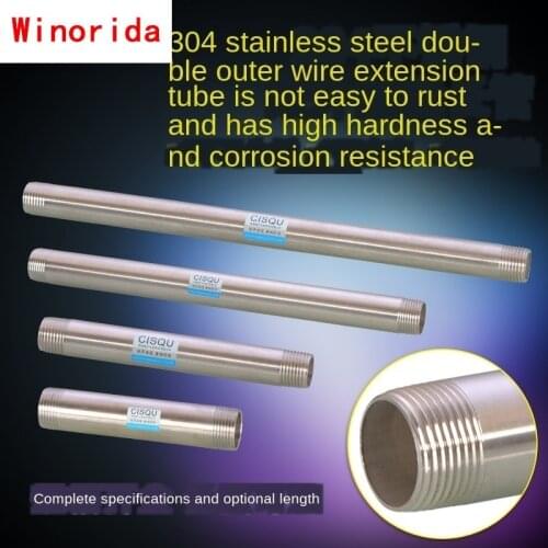304 Stainless Steel Extension Pipe 1/2IN 3/4IN 1 IN Lengthened Double Outer Wire Seamless Pipe DN15 Water Pipe Fittings