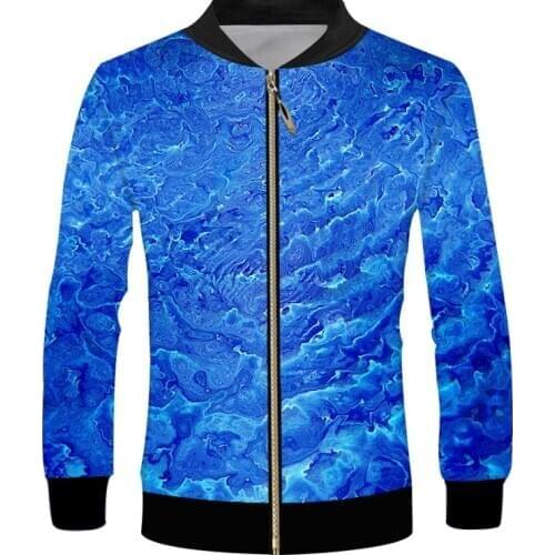 UJWI Blue texture sea Mens Zip Jacket 3D PrintedIcy texture art Funny Man/women Large Size Coat 6XL customizable