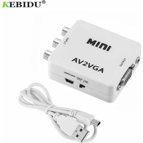 KEBIDU Mini HD AV2VGA Video Converter Convertor with 3.5mm Audio AV VGA Converter Conversor For PC to TV HD Computer to TV