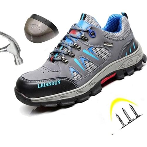 Safety Shoes Men Fashion Lace Up Rubebr Sole Steel Toe Anti Smashing Puncture-resistant Indestructible Work Boots Walking Shoes
