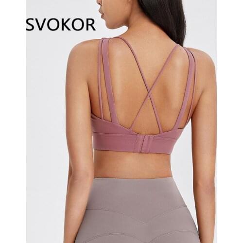 SVOKOR Buckle Women Sports Underwear Back Cross Fitness Bras Push Up Shockproof Gym Crop Tops Females Workout Brassiere Solid