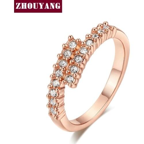 ZHOUYANG Top Quality Concise Crystal Woman Ring Champagne Rose Gold Color Austrian Crystals Full Sizes Free Shipping ZYR176