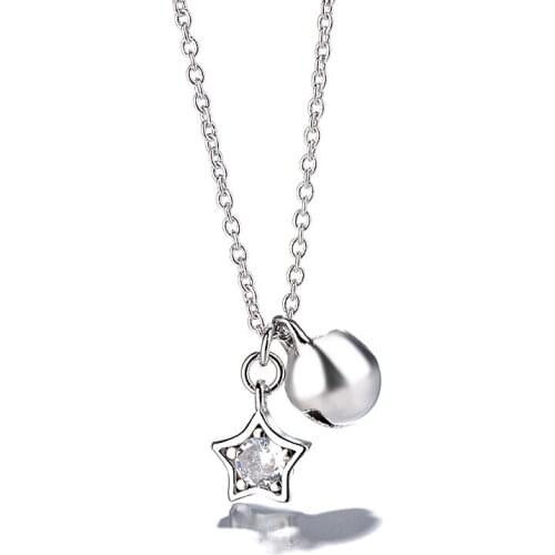 New Original Fasion Star 925 Silver Color Jewellery Crystals Temperament Bell Hollow Necklace for Women Female Party Gift