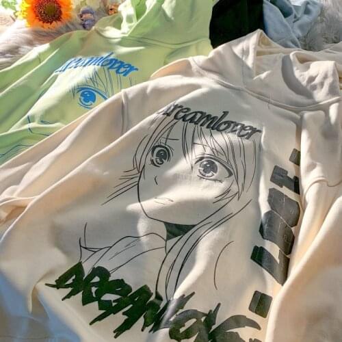 Winter Korean long-sleeved tops Japanese cute cartoon print punk hoodie streetwear Y2k Harajuku JK uniform oversize outerwear