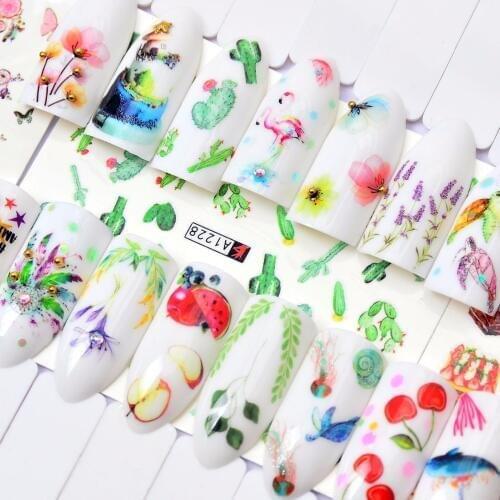 YZWLE 1 PC Cartoon Flamingo /Flower/Fruit Water Transfer Sticker Nail Art Decals DIY Fashion Wraps Tips Manicure Tools