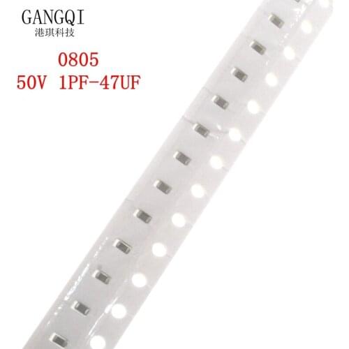 100pcs 100nF X7R Error 10% 50V 0805 0.1UF 104 1pF ~ 47uF SMD Thick Film Chip Multilayer Ceramic Capacitor 3.3PF 470PF 3.3NF