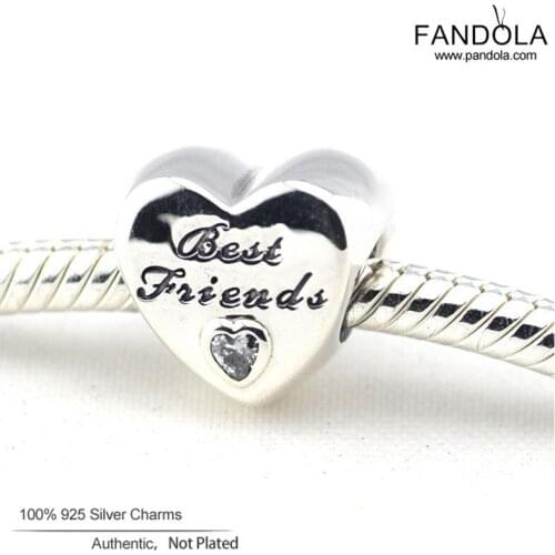 100% 925 Sterling Silver Best Friends Beads Friendship Heart Charms Fits Original Bracelets Women DIY Jewelry Making berloques