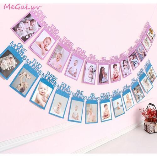 1st Birthday Party Banner Flag 12 Month Photo Frame Bunting Garland Baby Shower Boy Girl ONE Year First Birthday Party Decors