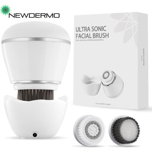 Newdermo 2 in 1 Electric Facial Cleansing Brush Ultra-sonic Facial Cleanser Skin Pore Deep Cleaning Pores Massage Washing Brush