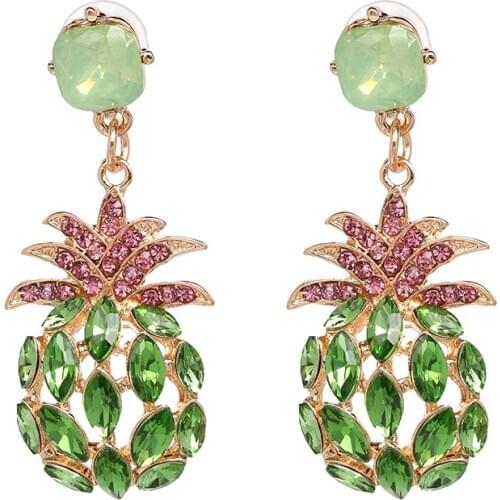 2020 Summer Colorful Shiny Crystal Pineapple Drop Earrings for Women Hollow Out Fruit Big Dangle Earrings Party Jewelry Gift