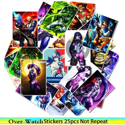 25pcs Game Over-Watch Widowmaker Waterproof Stickers for Bicycle Motorcycle Luggage Suitcase Skateboard Laptop Stickers Toys