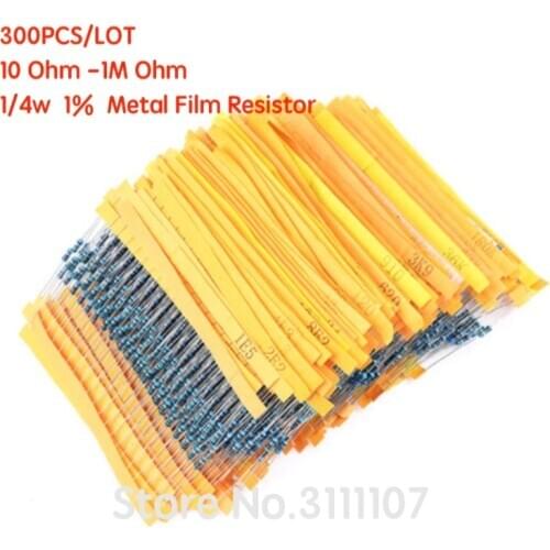 300PCS/LOT 10 -1M Ohm 1/4w Resistance 1% Metal Film Resistor Resistance Assortment Kit Set 30 Kinds Each 10PCS