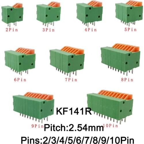 5/10Pcs 2.54mm Pitch KF141V KF141R PCB Mounted Spring Screwless Straight / Bent Foot 2/3/4/5/6/7/8/9/10 Pin Plug Terminal Blocks