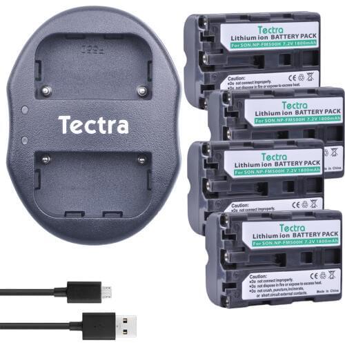Tectra 4Pcs NP-FM500h Battery + USB Dual Charger for Sony A57 A65 A77 A99 A350 A550 A580 A900 A300 A900 A700 A200 a58 a560 a850
