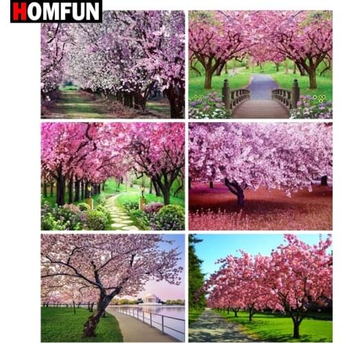 HOMFUN Full Diamond "Flower tree landscape" DIY 5D Diamond Painting Cross Stitch Home Decor Picture Of Rhinestone Handmade