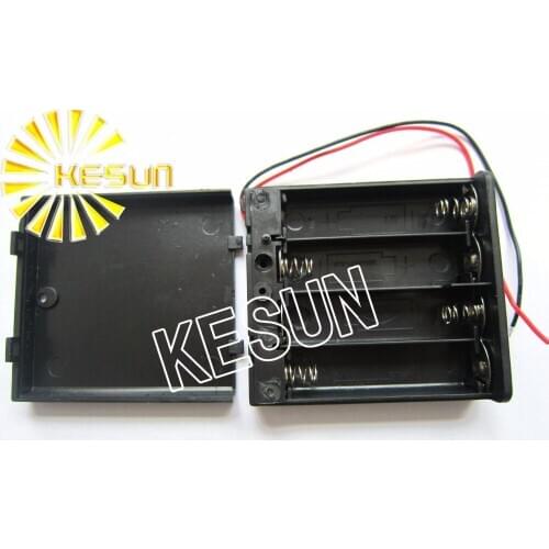FREE SHIPPING 5PCS x 4x AA 6V With Cover Plastic Black Battery Storage Case Box Holder Socket With150mm Wire Leads