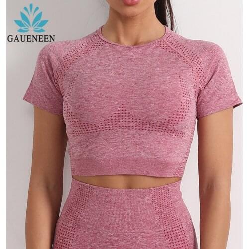 GAUENEEN Seamless Yoga Shirts Fitness T-shirt Women Short Sleeve Crop Top Sportswear Gym Workout Tops Ropa Deportiva Mujer