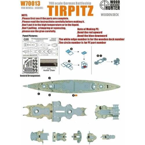 Hunter W70013 1/700 Greman Navy Battleship TIRPITZ Wooden Deck For REVELL 05099