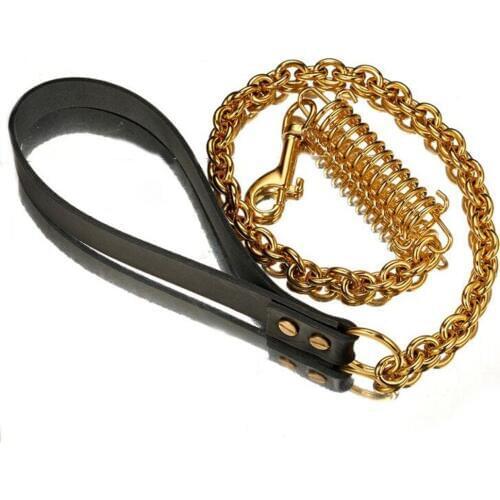 Large Gold Dog Leash,15mm Stainless Steel Strong Firm Dog Training Leashes pet supplies Oval Chain With The Spring Pet Leashes