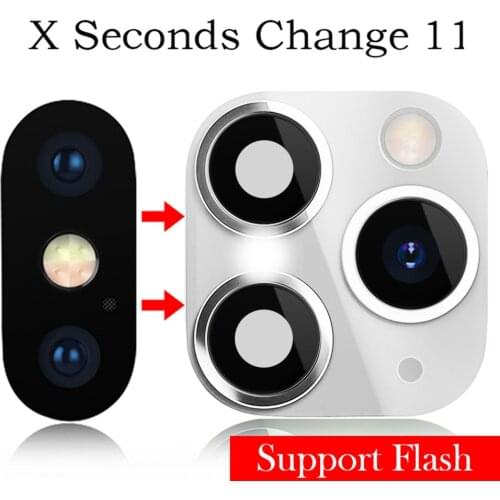 For iPhone XR X to iPhone 11 Pro Max Luxury Fake Camera Lens Sticker Seconds Change Cover Case Support Mobile Phone With Flash
