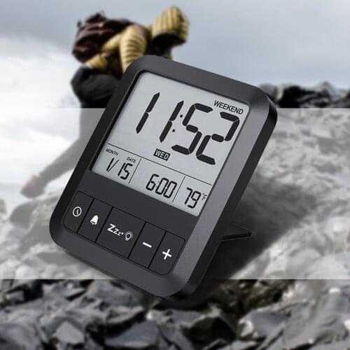 Travel Alarm Clock Electronic LCD Display Digital Large Screen Temperature Date Time Calendar Backlight Snooze Table Desk Clock