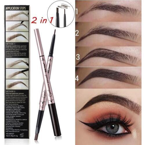 Double-end 2 in 1 Waterproof Tattoo Super Durable Eye Brow Pencil Smudge-proof Makeup Fine Sketch Liquid Eyebrow Pen