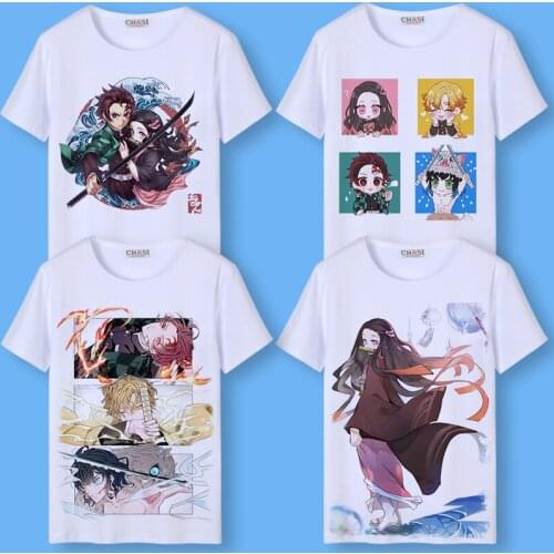 Demon Slayer Cosplay T Shirt Kamado Tanjirou Agatsuma Zenitsu Print T-Shirt Graphic Tees Crew Neck Harajuku Top Costume tshirt