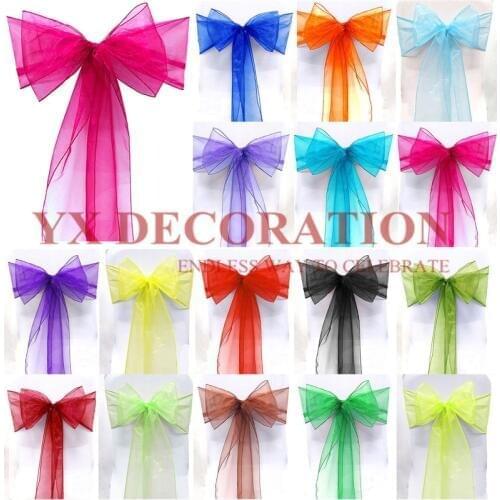 100pcs/set Organza High Quality Chair Sashe Wedding Chair Knot Cover Decoration Chairs Bow band Belt Ties For Weddings Banquet