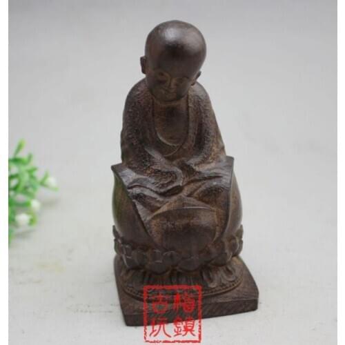 China collection old wood carving The Lotus Buddha boy statue