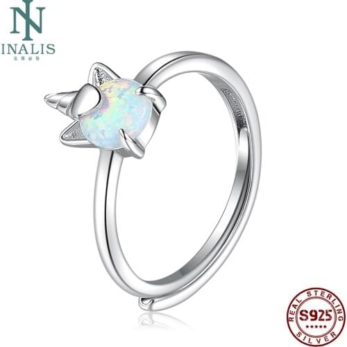 INALIS Sterling Silver Wedding Rings For Women Openning Adjustable Ring Girlfriend Birthday Party Gift Jewelry With Opal Design