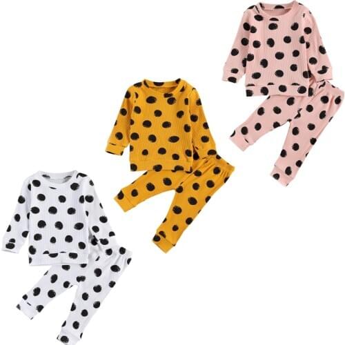 FOCUSNORM 0-24M Newborn Baby Girls Boys Sleepwear Sets Polka Dot Print Long Sleeve Pullover Tops Pants 3 Colors