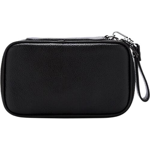 LUBINSKI Genuine Black Leather Tobacco Storage Box Cigar Cigarette Case Bag Pipe Pocket Pipe Holder Tool For 3 Pipes Case