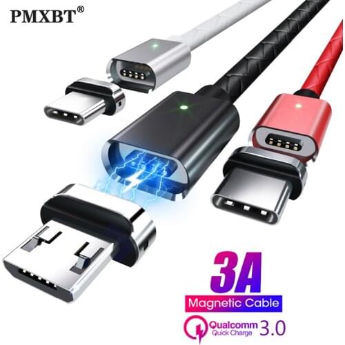 Magnetic USB Cable 3A Fast Data Charging Sync Cord for iPhone 6 7 Samsung Galaxy S8 S9 A50 Type C Micro USB C Mobile Phone Cable