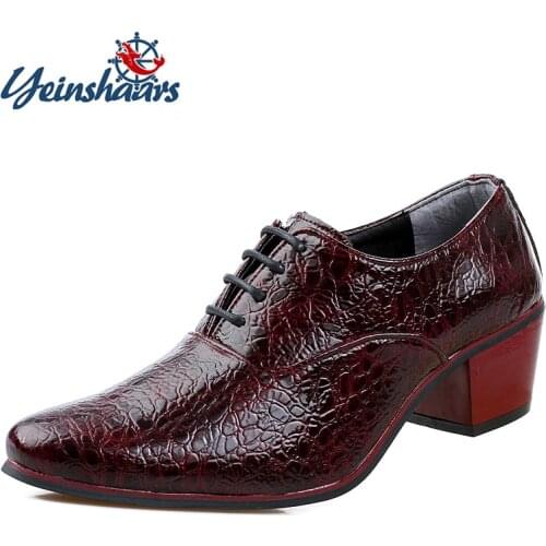2021 Luxury Men Dress Wedding Shoes Crocodile Leather 6cm High Heels Fashion Pointed Toe Heighten Oxford Shoes Party Prom Shoe