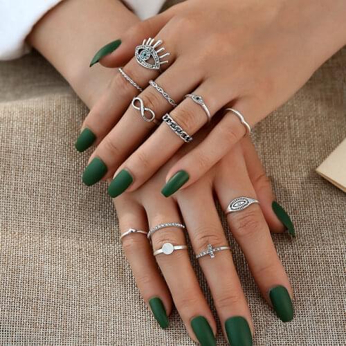 Boho Midi Finger Rings Set for Women Punk Eye Flower Hollow Out Sliver Knuckle Rings Jewelry Gift