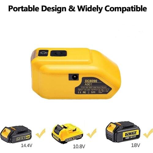 Upgrade Replacement DCB090 Power Source For Dewalt 20v Max 18V Battery Adapter with Dual USB DC 12V LED Work Light