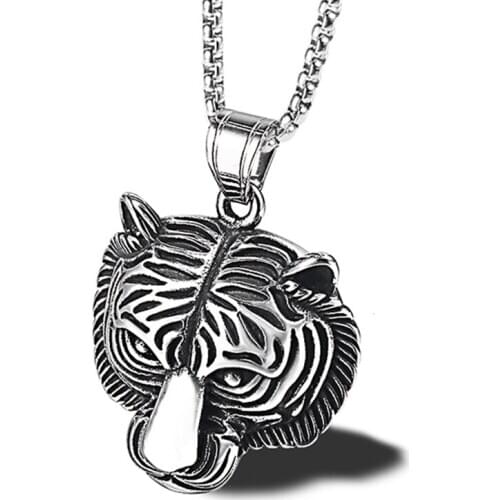 RIR Gold Roaring Tiger Face Necklace Delicate Gold Tiger Animal Pendant Necklaces For Men Jewelry Best Friend Gift