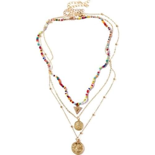 Bohemia Genuine Layered Necklace Adjustable Fashion Coin Chain Necklace Boho Beaded Necklace For Women Jewelry