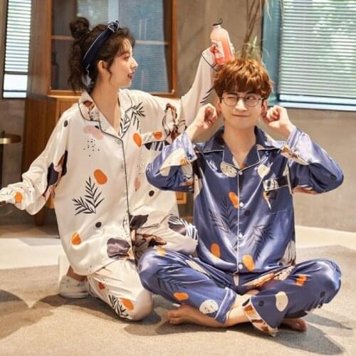 Men Pajamas Set Ladies Silk Sleepwear Set Men Home Long Sleeve Pants Young Lovers Pyjamas Loose Elastic Silk Women Pajamas Set