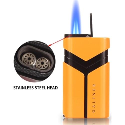 Galiner Portable Butane Lighter Gas Cigar Punch Accessories Metal 2 Torch Jet Cigar Lighter Windproof Gift Cigarette Lighter