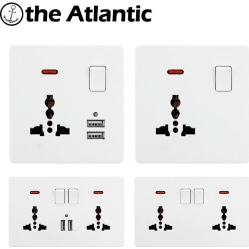 Universal Power Socket 3 Pins 13A Dual USB Ports LED Indicator Single Double Wall Outlet White Plastic 86 146 Type EU DE FR