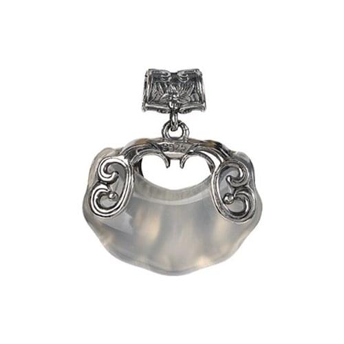 S925 sterling silver inlaid white chalcedony agate retro personality Ruyi Pisces womens clavicle pendant