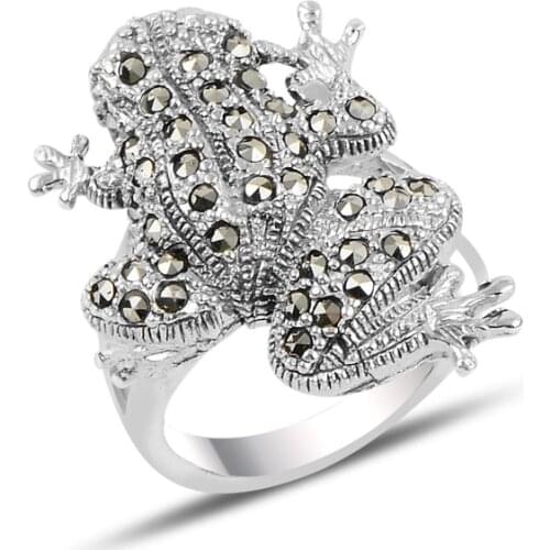 Silver 925 Sterling Marcasite Frog Ring