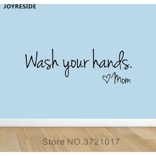 JOYRESIDE Wash Your Hands Sign Wall Decor Sticker Bathroom Decals Quote Vinyl Decorations Interior Home Design Art Murals A1206