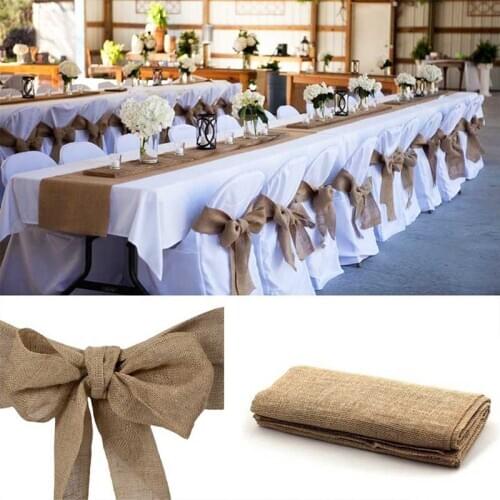 Vintage Burlap Hessian Ribbon Sashes Wedding Chair Knot for Wedding Craft Party Decoration Banquet Event Chairs Bow 275x17cm