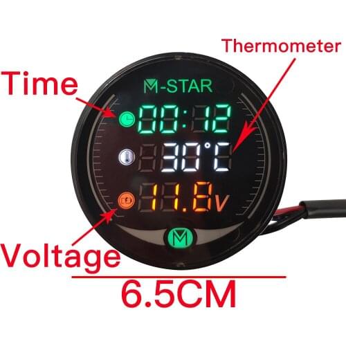 For Suzuki GSX550 GSX1250 GSX1400 GSX650F gs 500e Motorcycle Voltmeter Time Temperature LED 3-in-1 LED Digital Voltage Meter