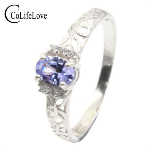 VS grade natural tanzanite silver ring for engagement 0.5 ct tanzanite ring for woamn 925 silver tanzanite jewelry romantic gift